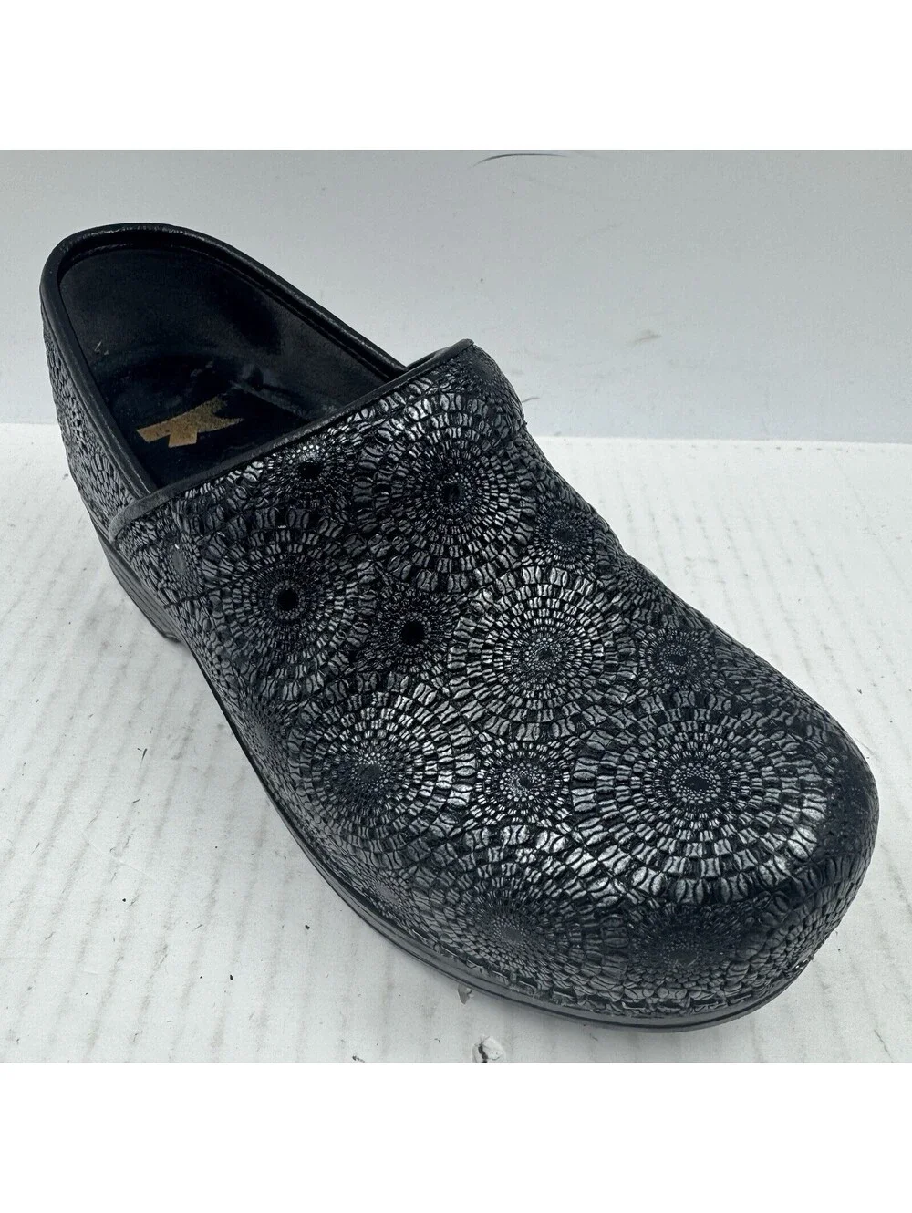 Dansko Pro XP Women's Size 7 Black  Medallion Embossed Leather Clog Shoes